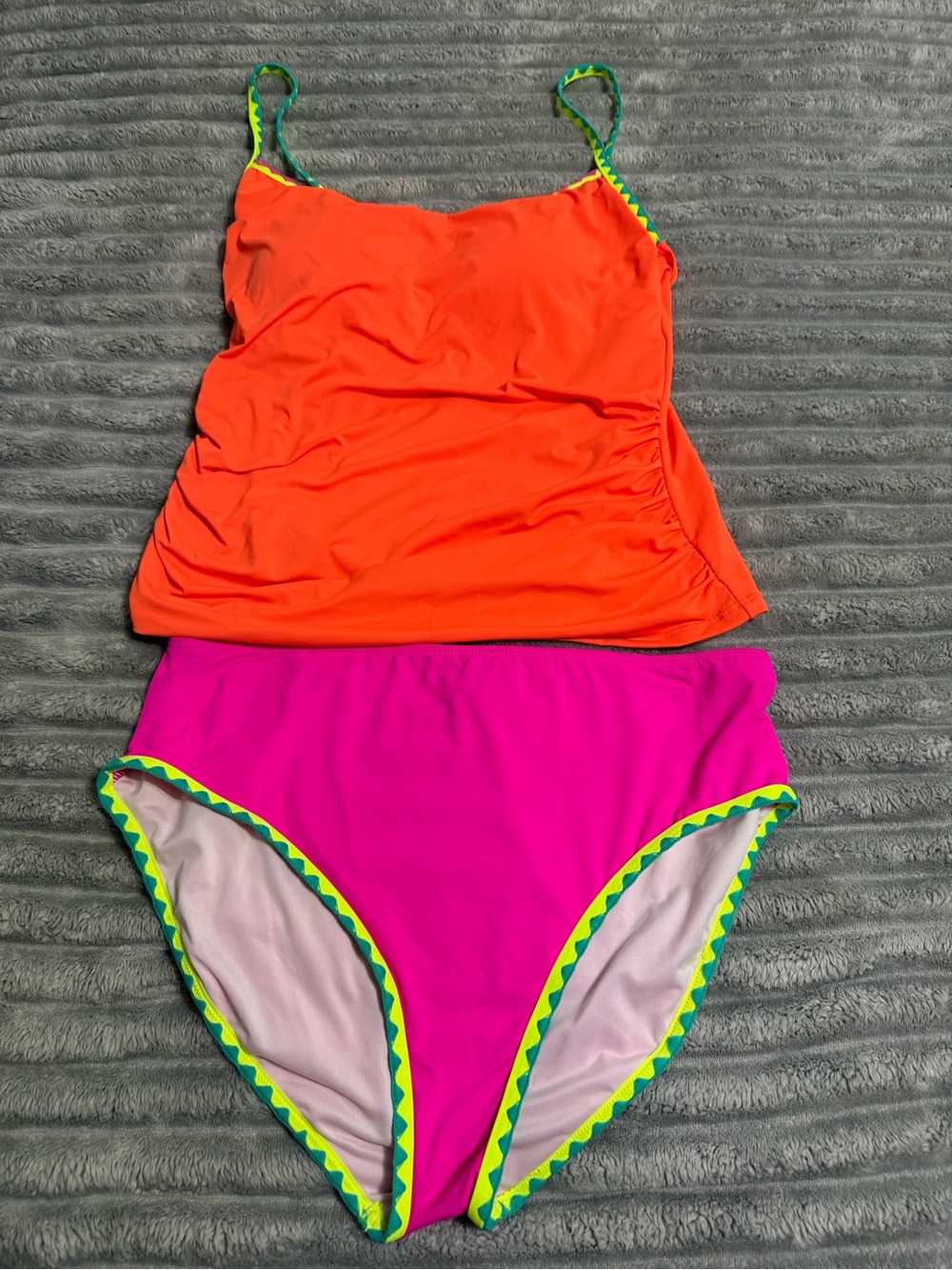 Popvil Dup Bright Orange Tankini Top with Hot Pink High-Waist Bottoms